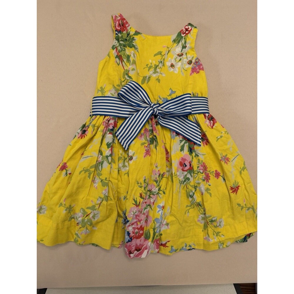 Girls Polo Ralph Lauren Yellow Floral Dress Size 3T (missing button on back)